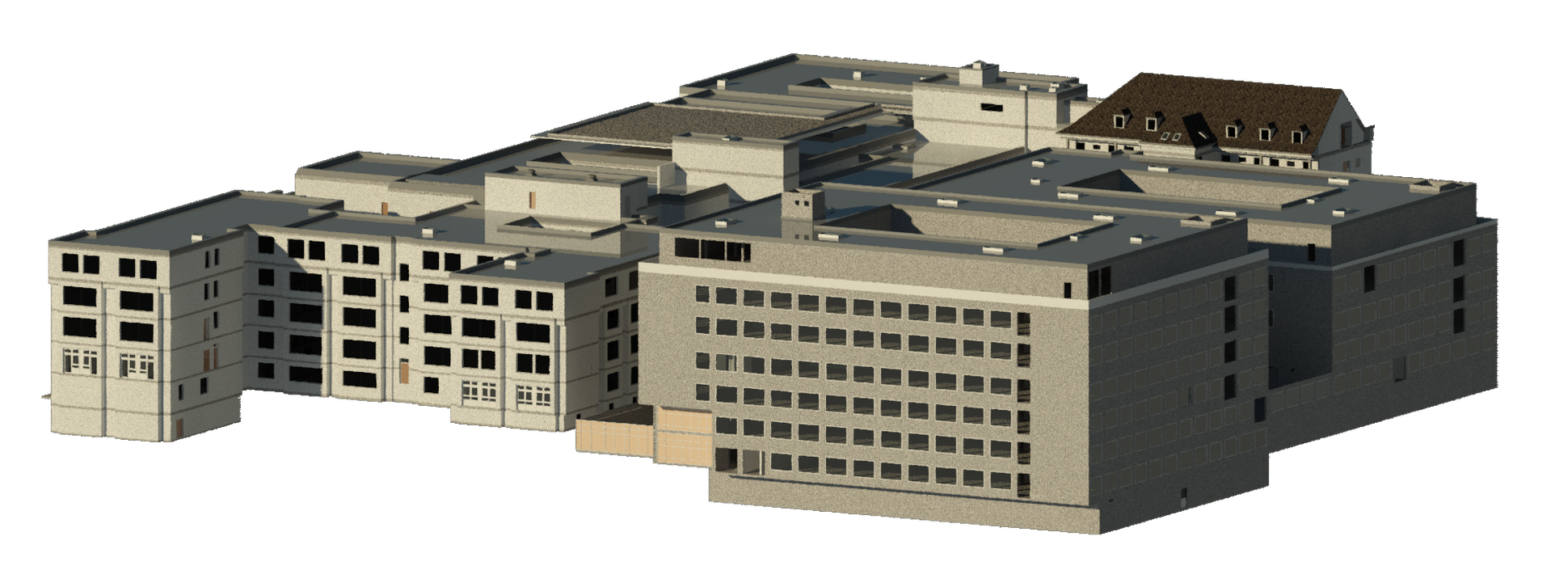 Revitmodell ca. 85000m² gerendert bei tiefem Sonnenstand